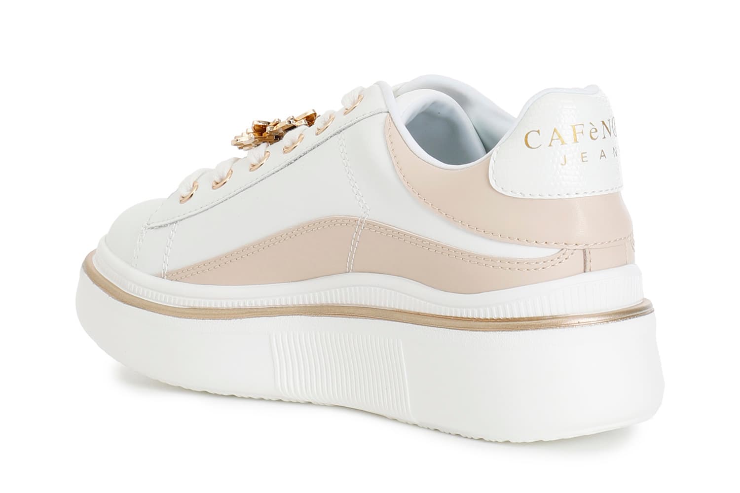 Sneaker in pelle con accessorio smaltato bianco/beige — vista 2