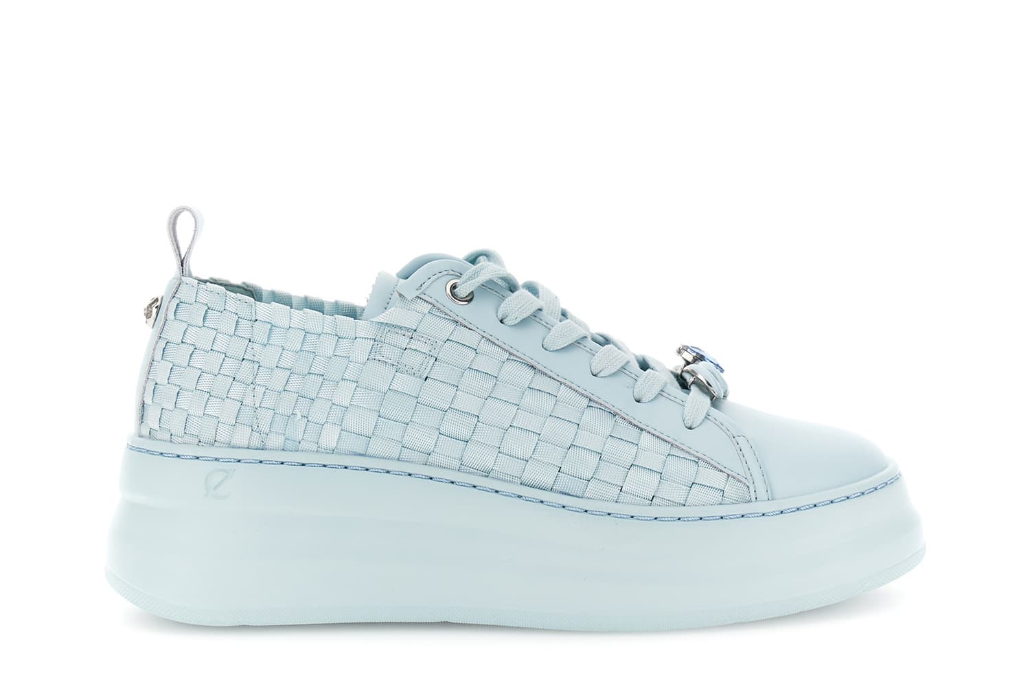 CafèNoir — Sneakers in pelle rivestita e gros grain intrecciati cielo
