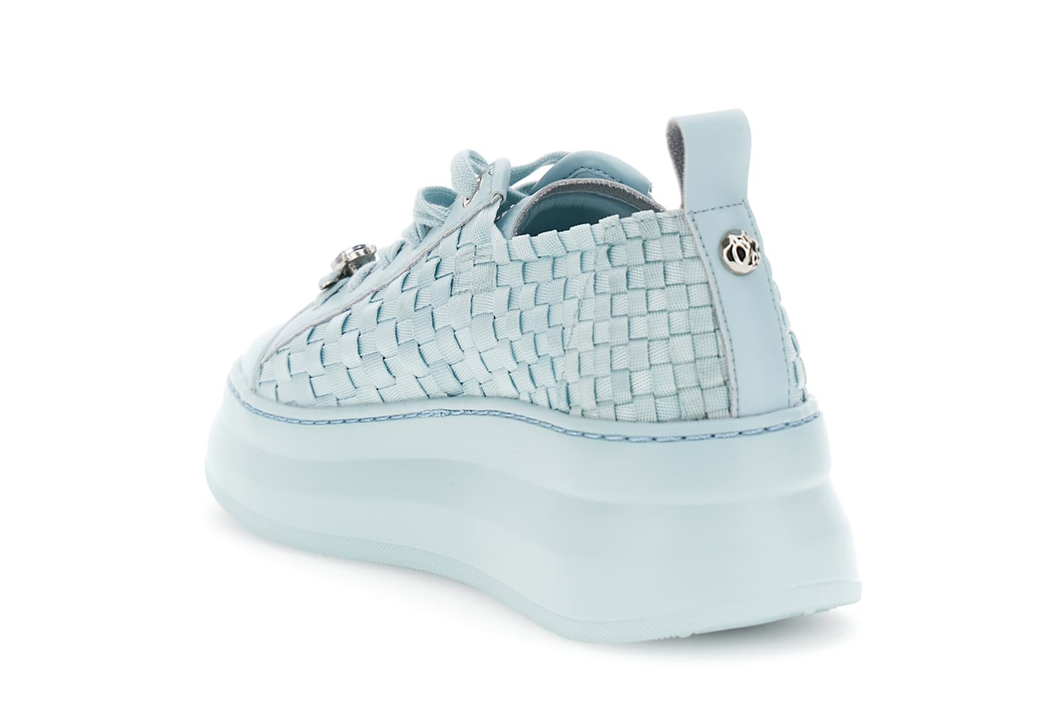 Sneakers in pelle rivestita e gros grain intrecciati cielo — vista 2