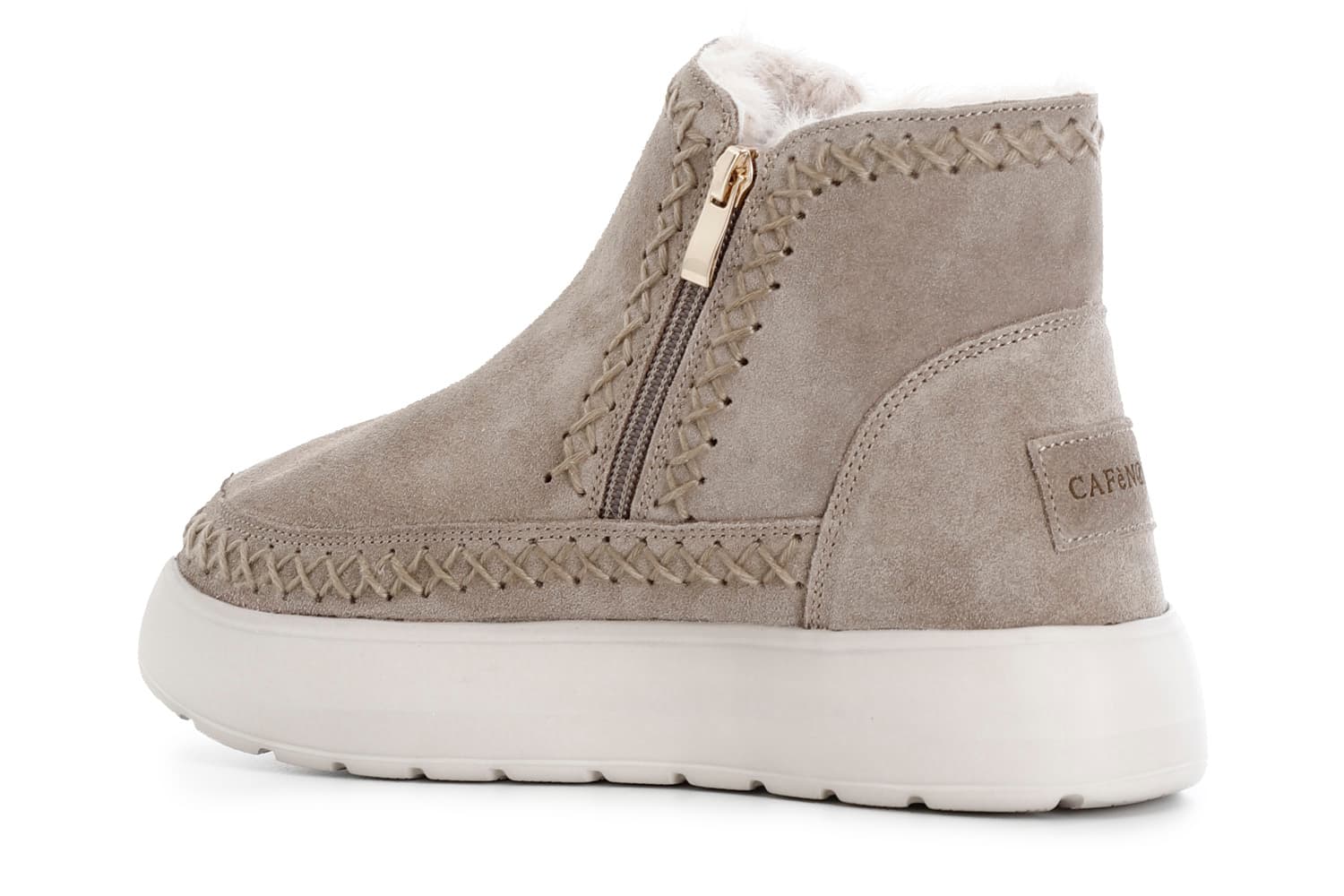 Tronchetto da donna con doppia cerniera in pelle scamosciata taupe — vista 2