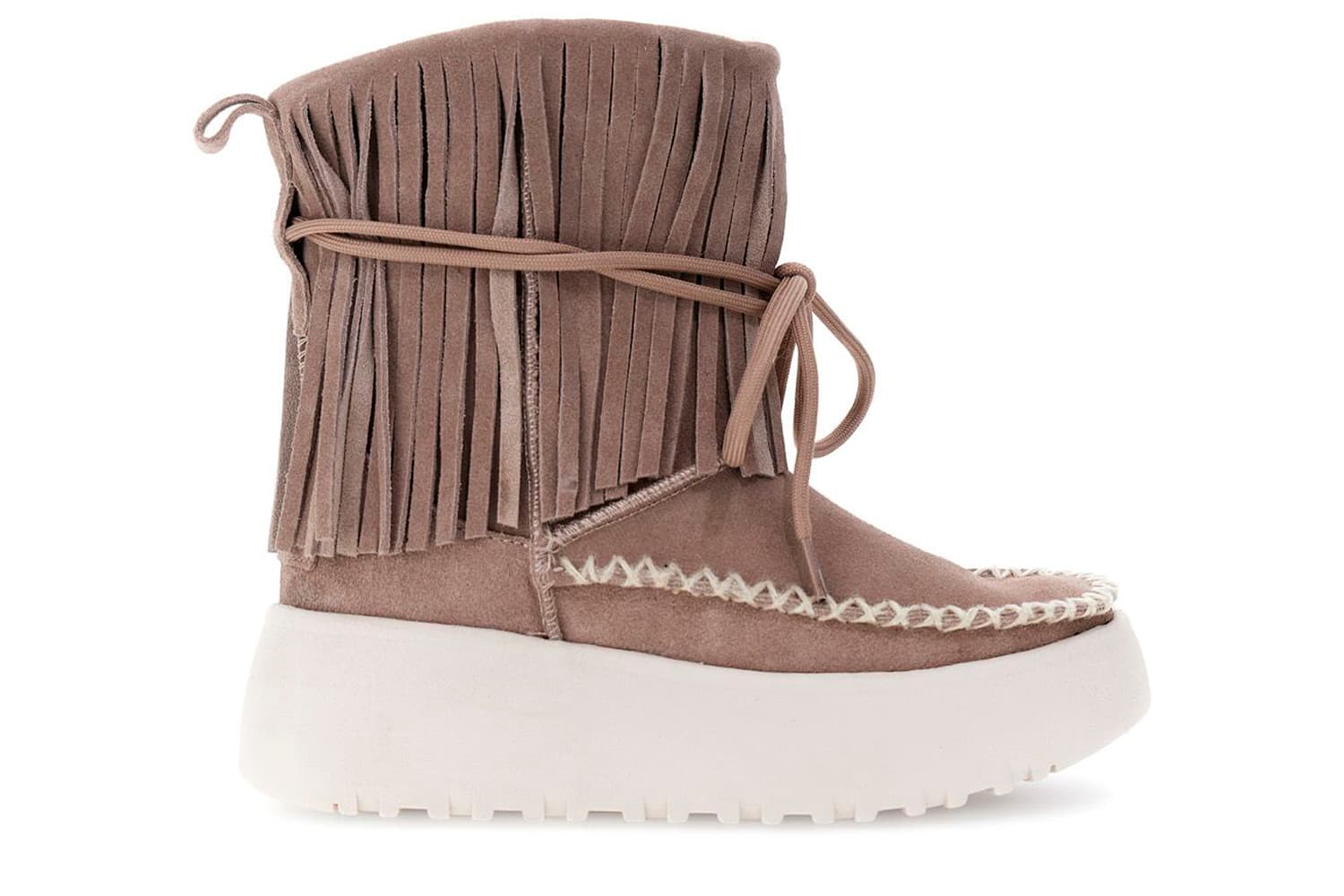 CafèNoir — Tronchetti alto in pelle scamosciata con frange taupe