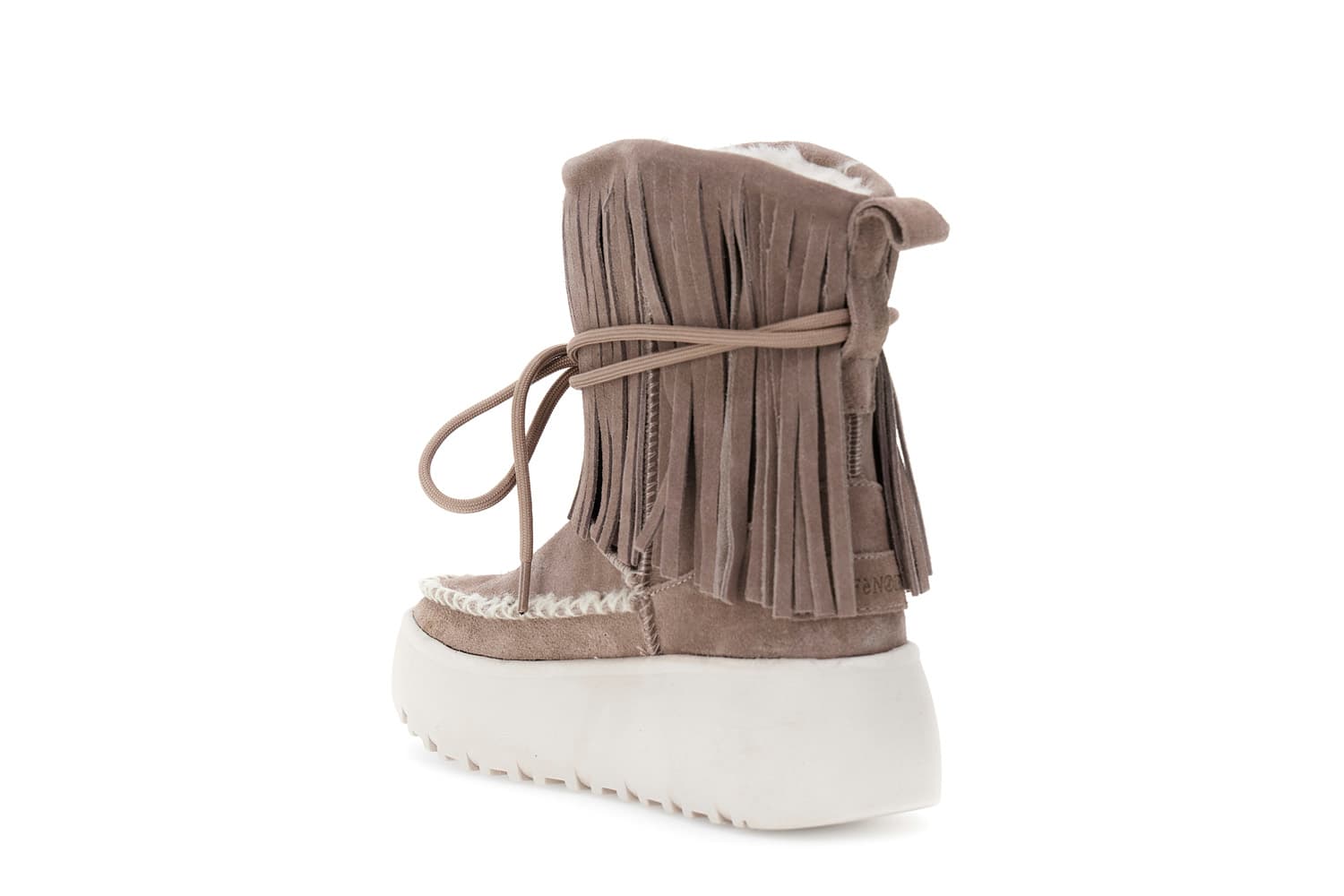 Tronchetti alto in pelle scamosciata con frange taupe — vista 2