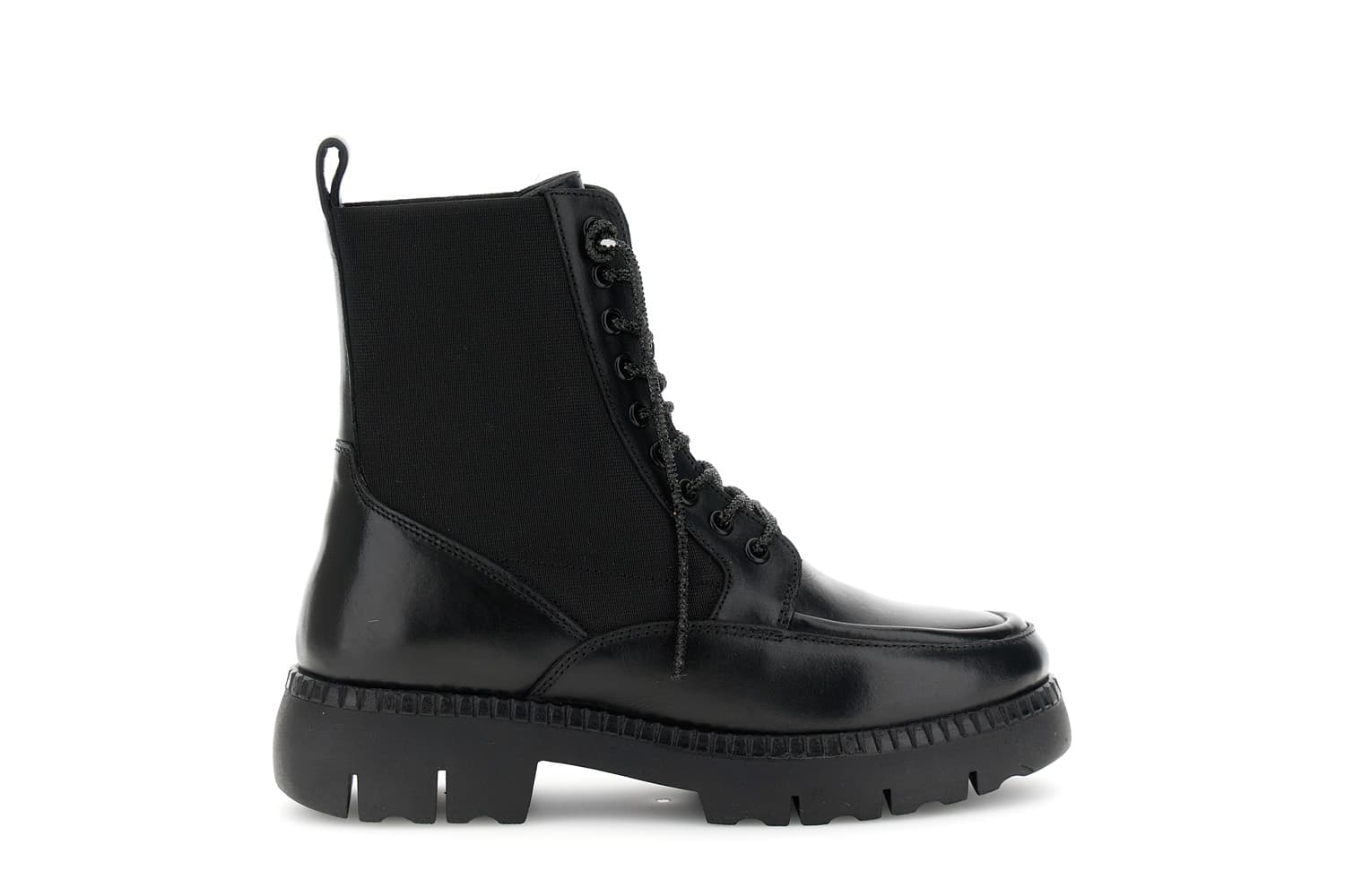 CafèNoir — Tronchetto da donna in pelle allacciato con elastico e lacci strass nero