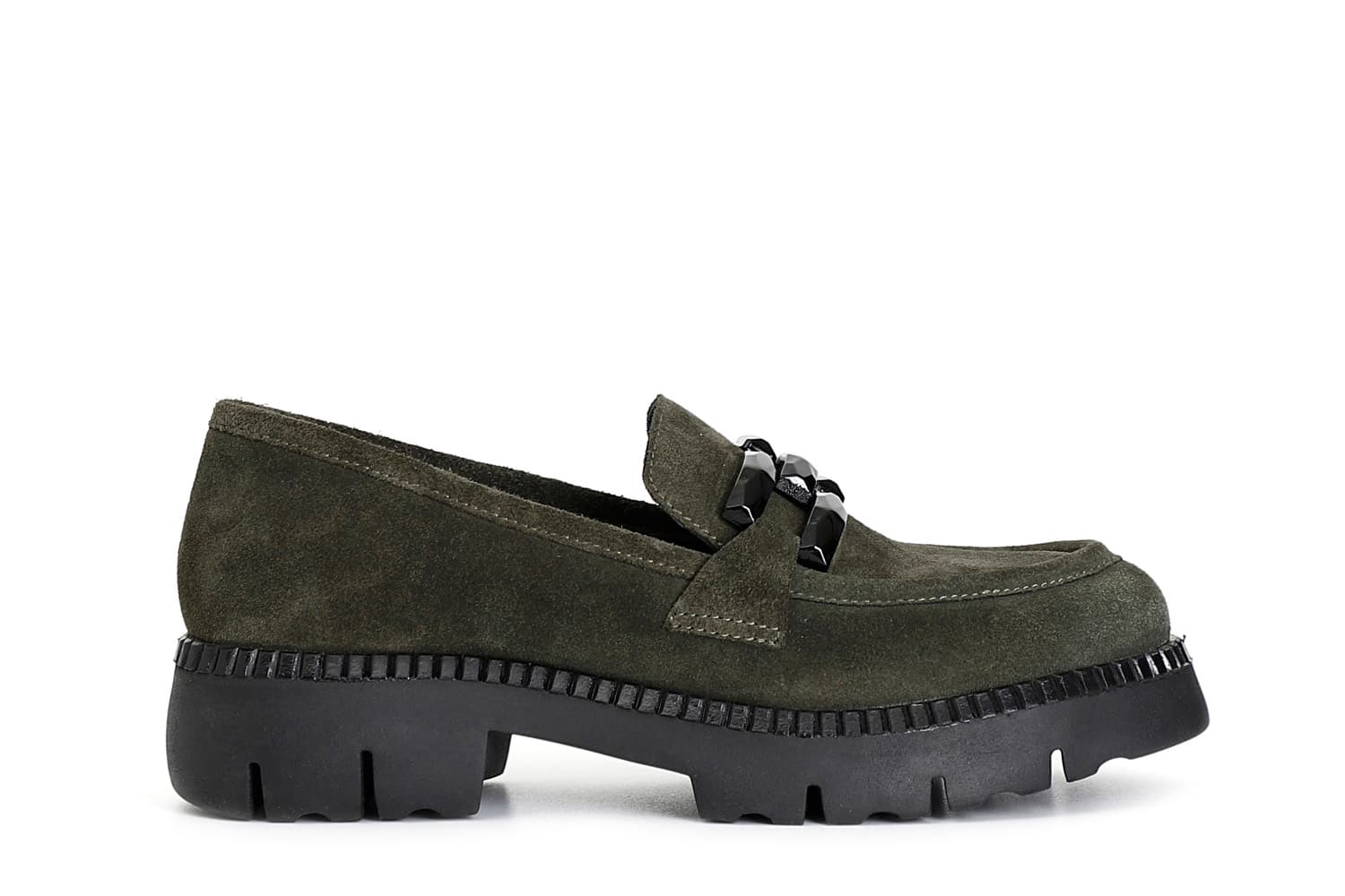 CafèNoir — Mocassino da donna in pelle scamosciata con morsetto verde