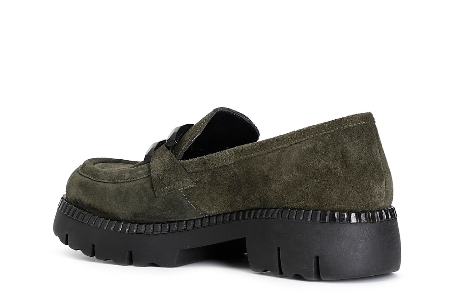 Mocassino da donna in pelle scamosciata con morsetto verde — vista 2