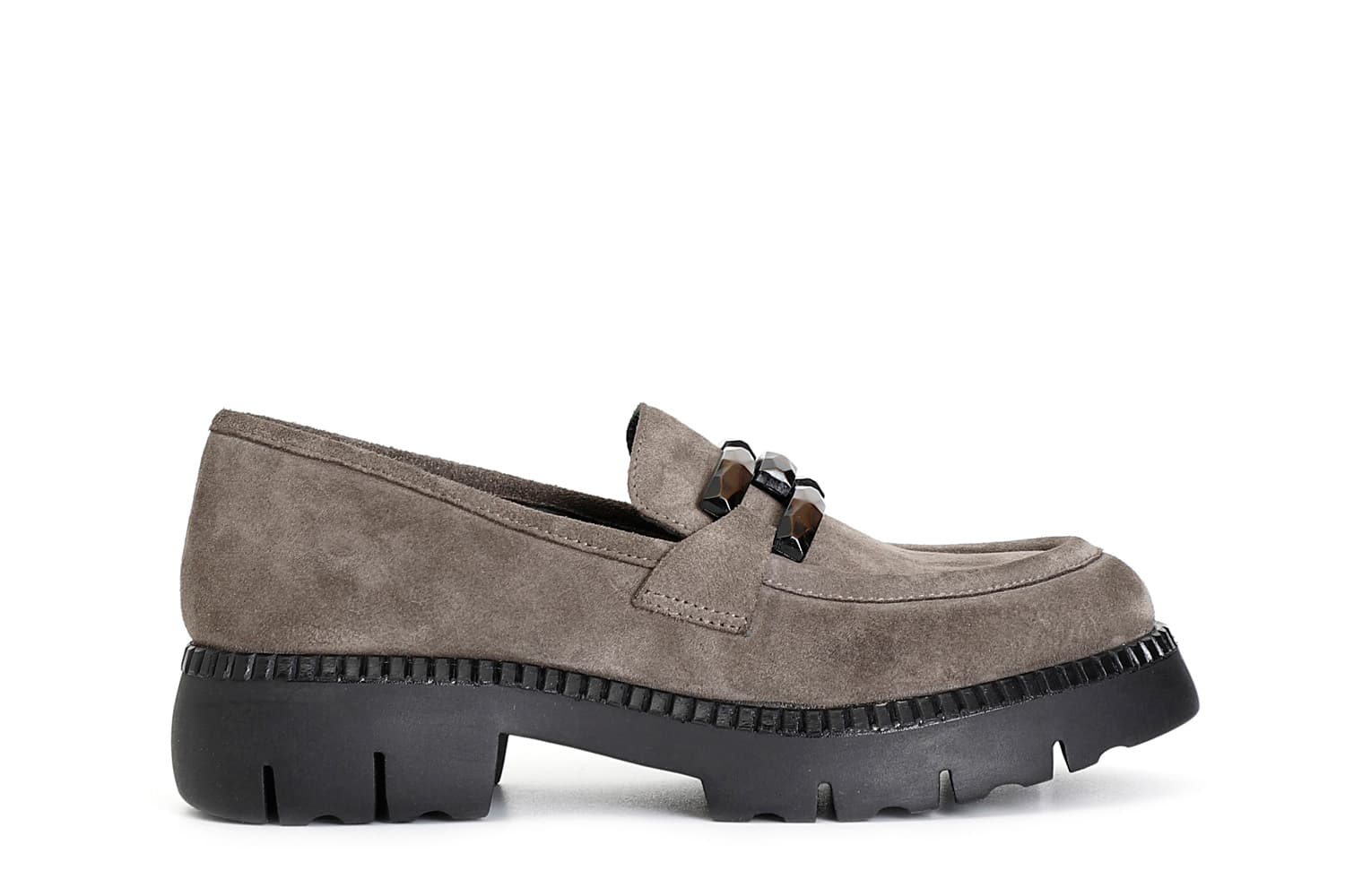 CafèNoir — Mocassino da donna in pelle scamosciata con morsetto taupe