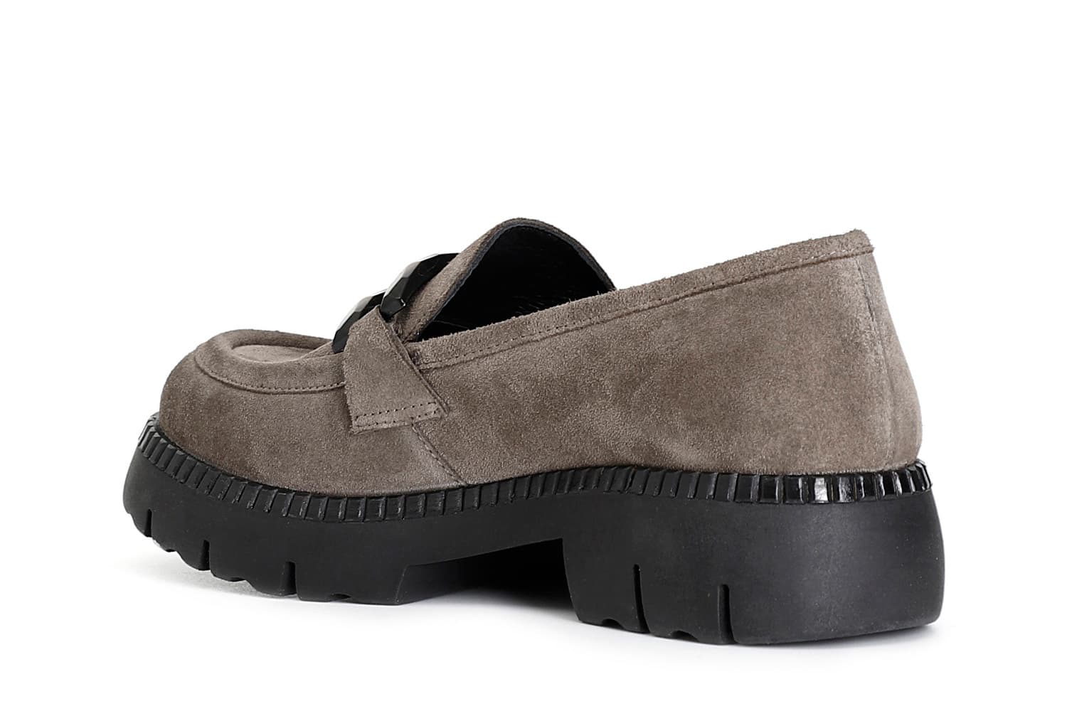 Mocassino da donna in pelle scamosciata con morsetto taupe — vista 2