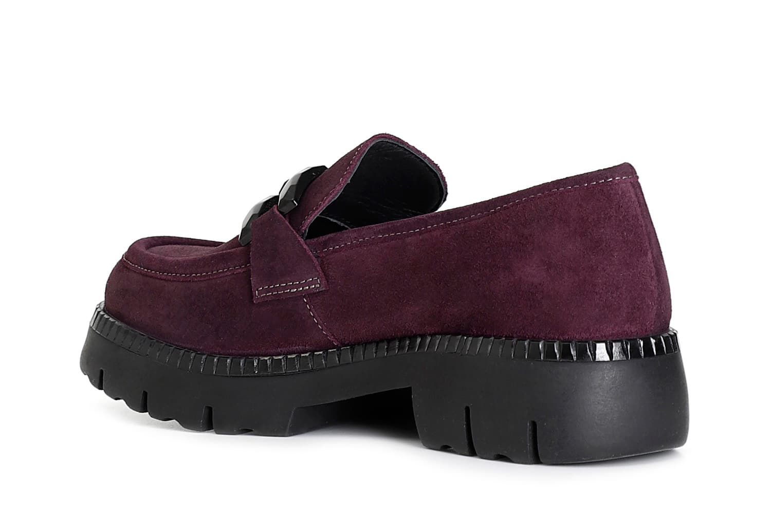 Mocassino da donna in pelle scamosciata con morsetto bordeaux — vista 2