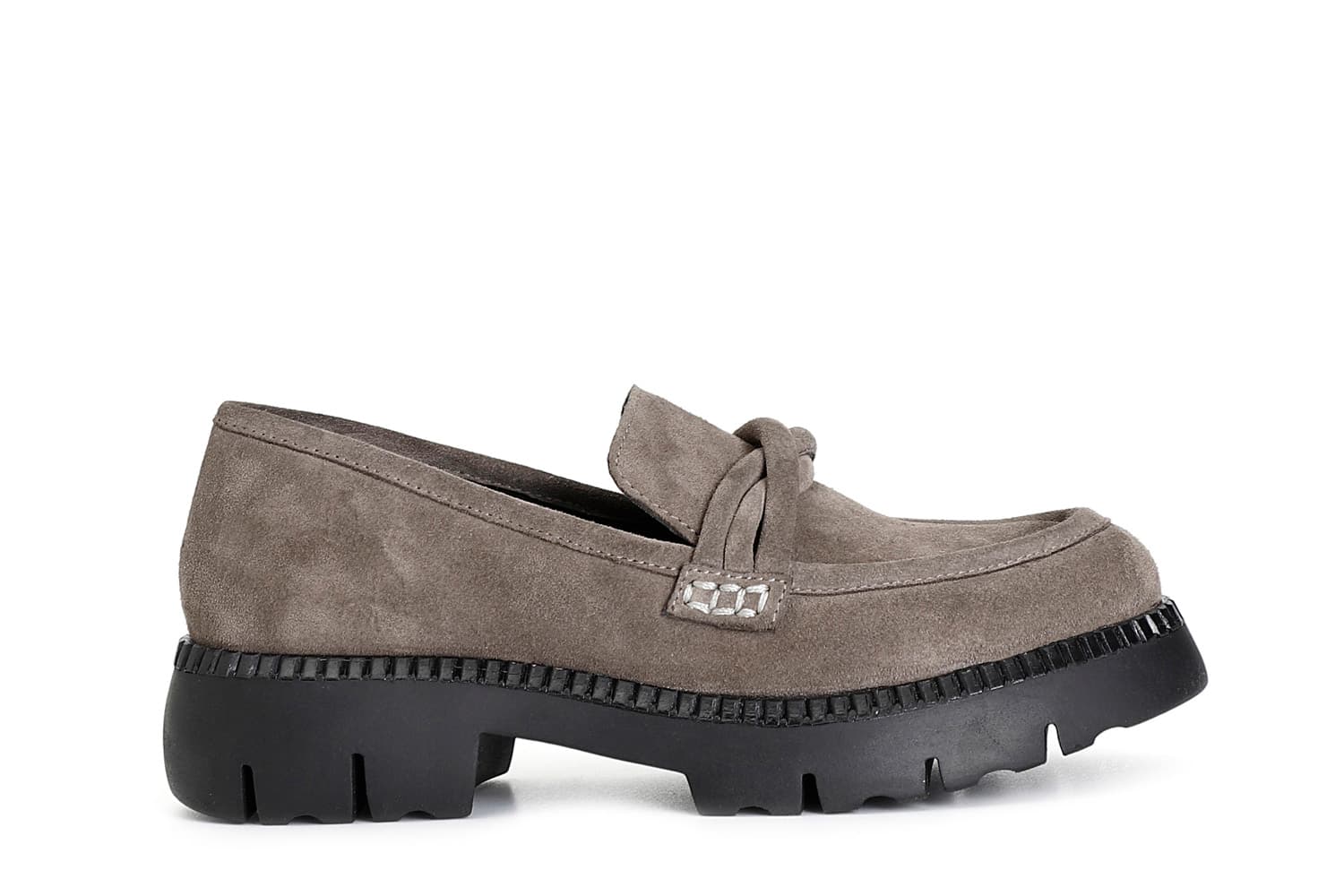 Mocassino da donna in pelle scamosciata con mignon taupe — vista 3