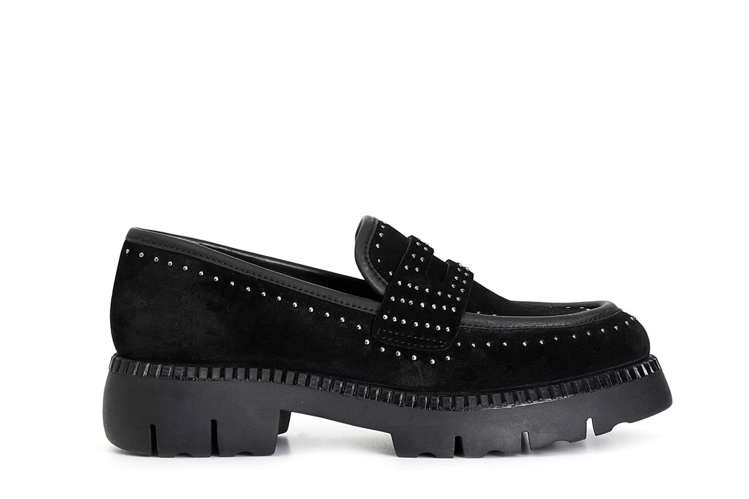 CafèNoir — Mocassino da donna in pelle scamosciata con borchie nero