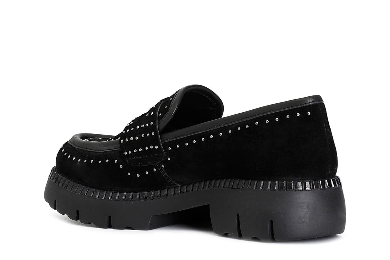 Mocassino da donna in pelle scamosciata con borchie nero — vista 2