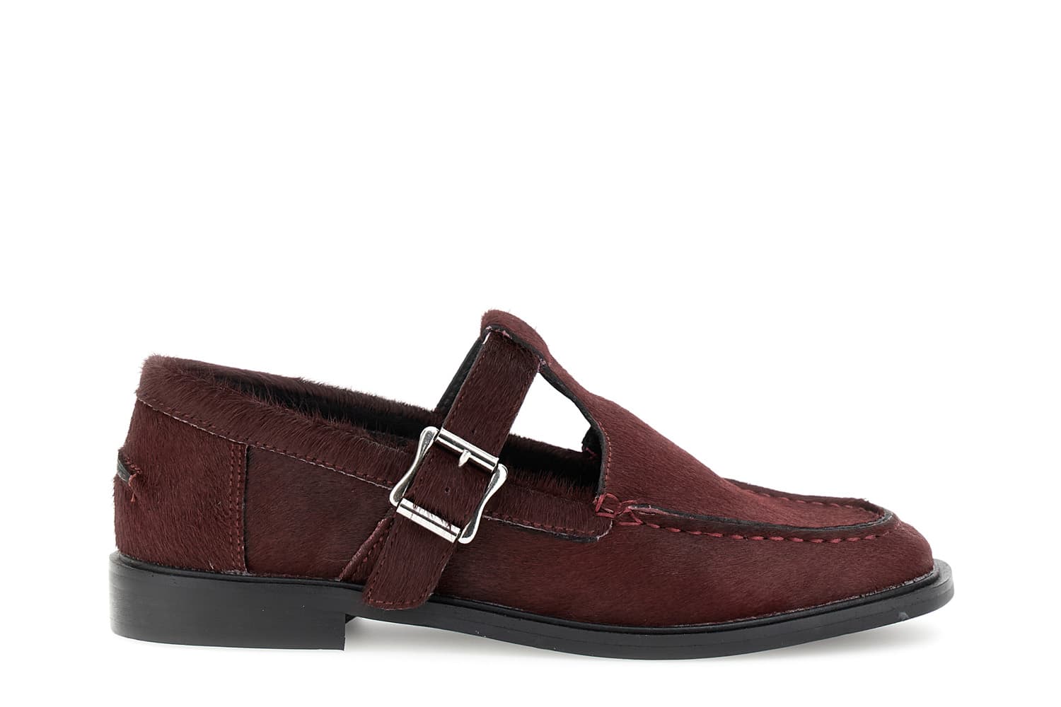 CafèNoir — Mocassini con laccio in pelle effetto cavallino bordeaux