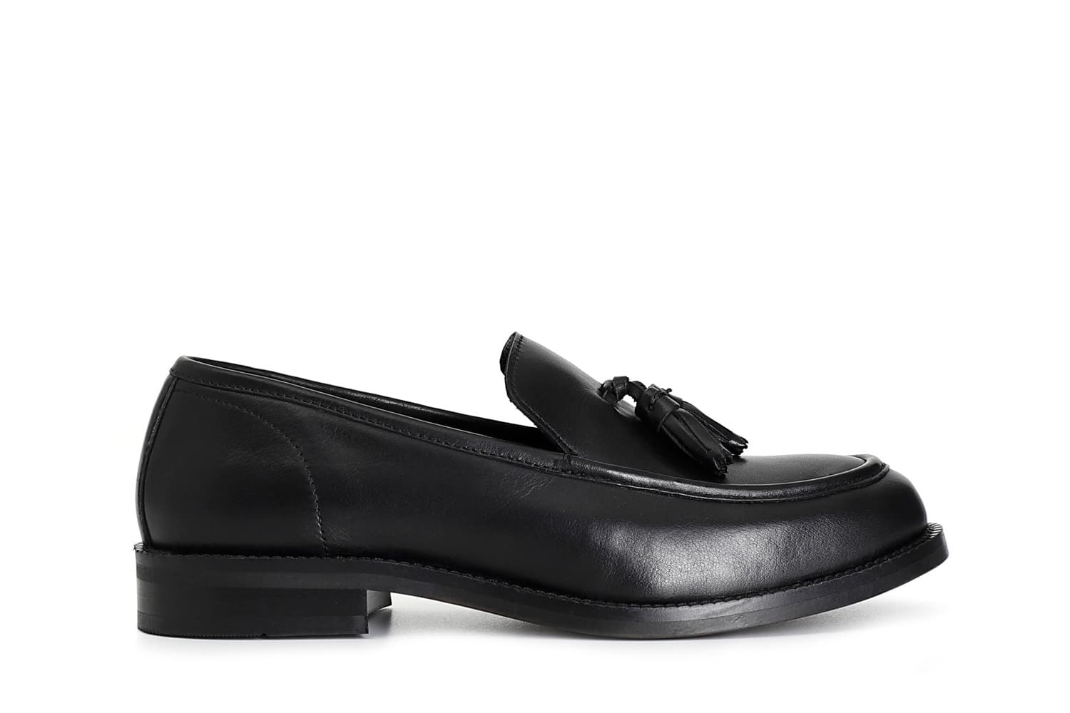 Mocassino da donna in pelle con nappine nero — vista 3