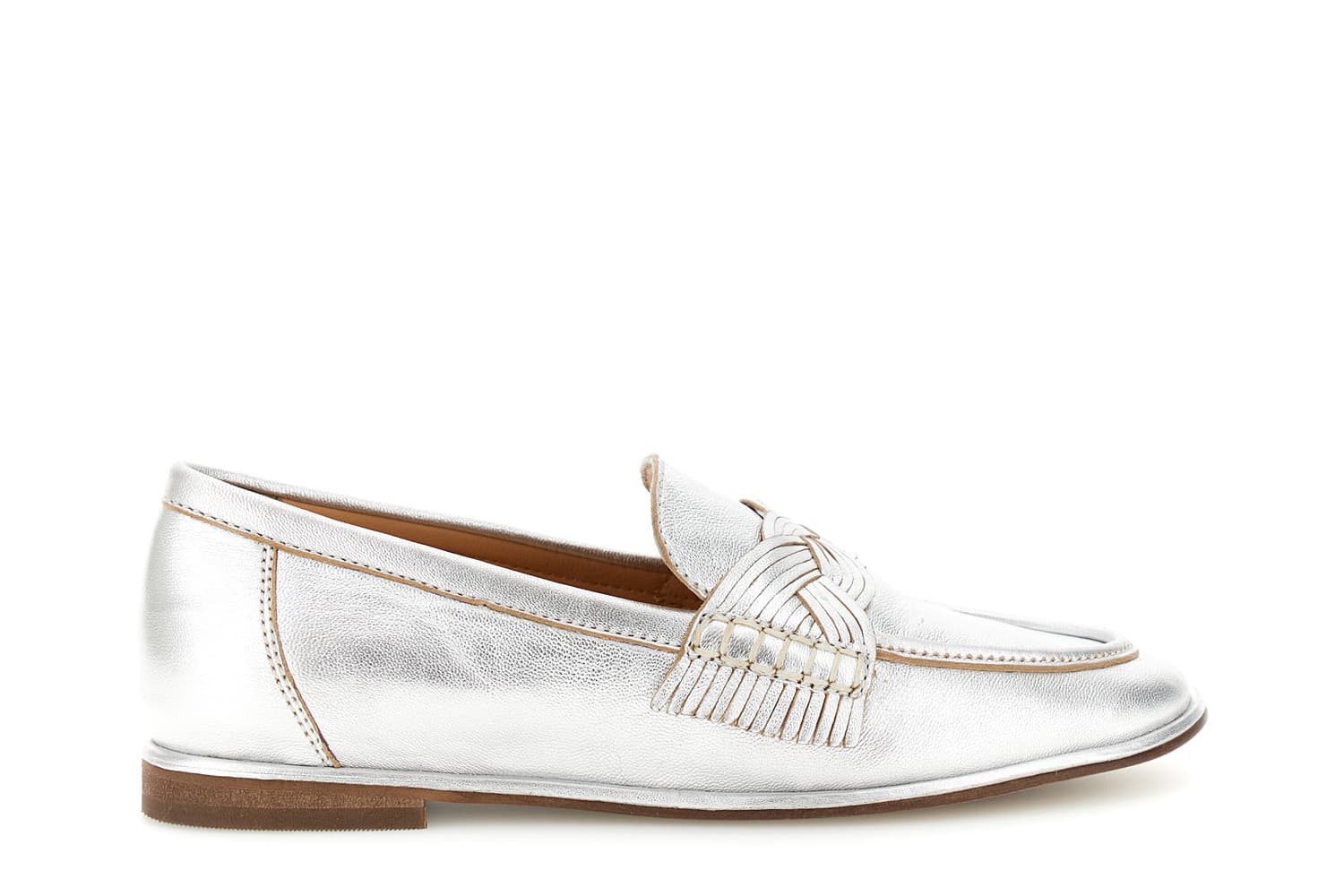 CafèNoir — Mocassino in pelle laminata passante intrecciato argento