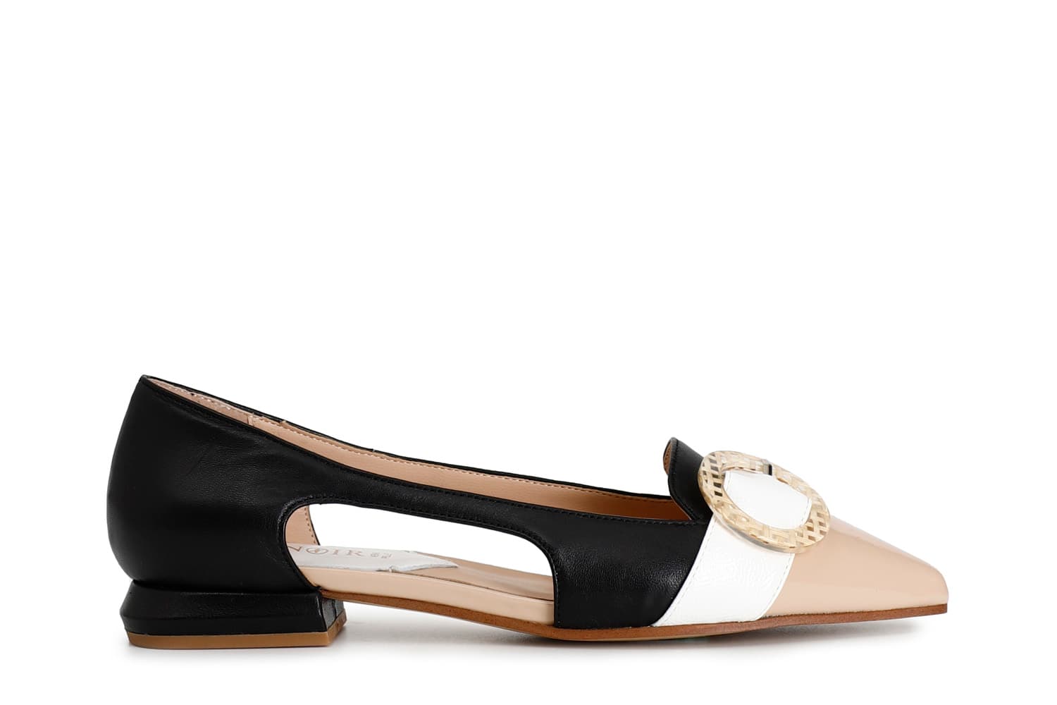 CafèNoir — Ballerine con fibbia in pelle e punta effetto vernice multi nero
