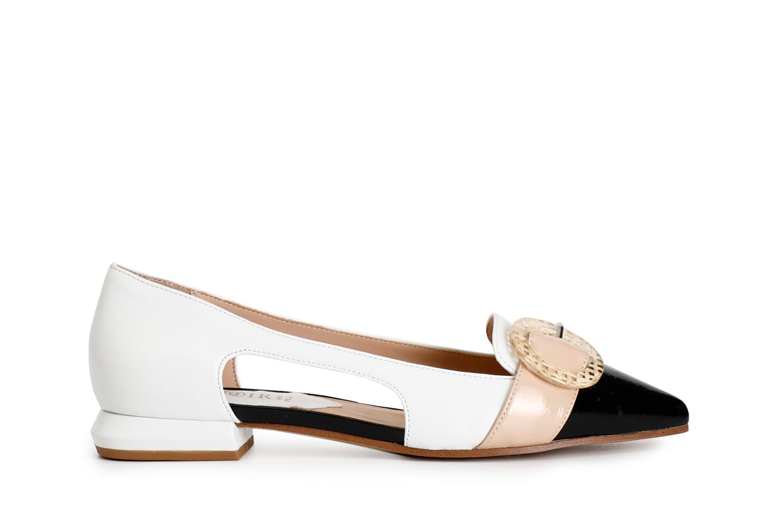 CafèNoir — Ballerine con fibbia in pelle e punta effetto vernice multi bianco