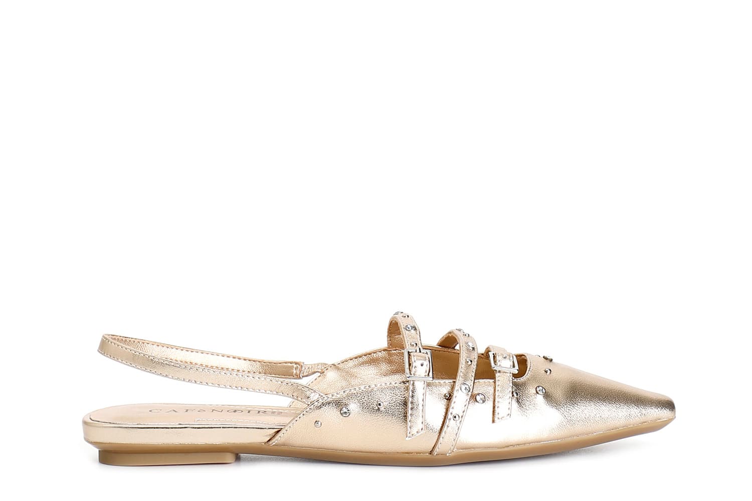 CafèNoir — Slingback in pelle laminata con borchie e strass platino