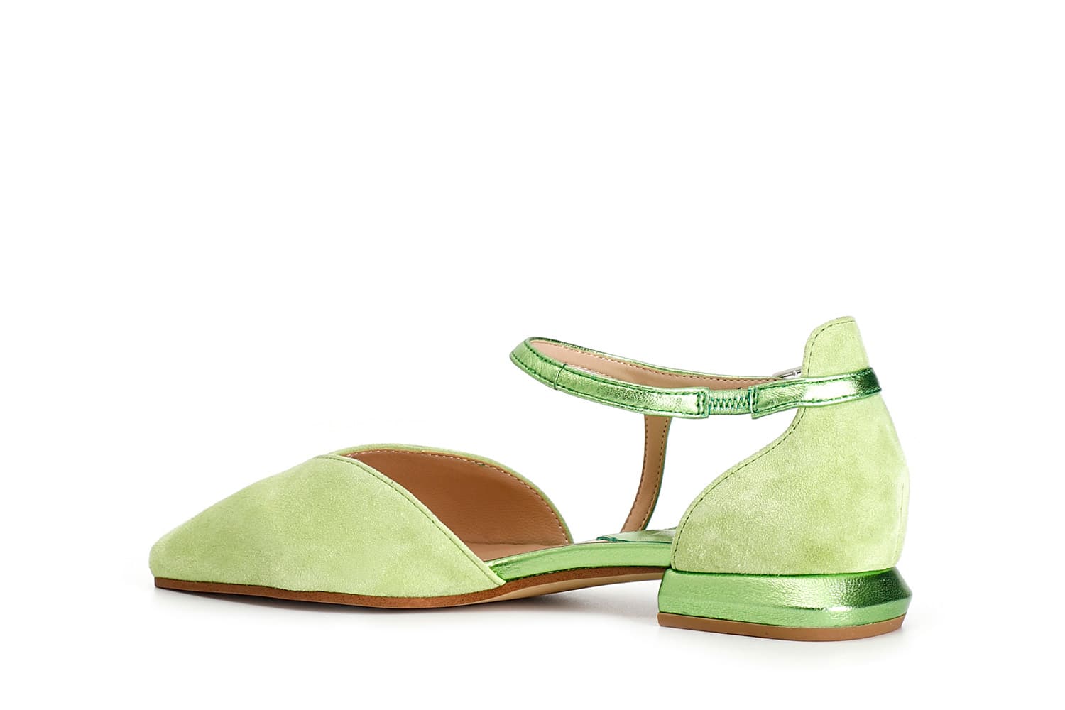 Ballerine in pelle scamosciata con laccio laminato asimmetrico verde — vista 4