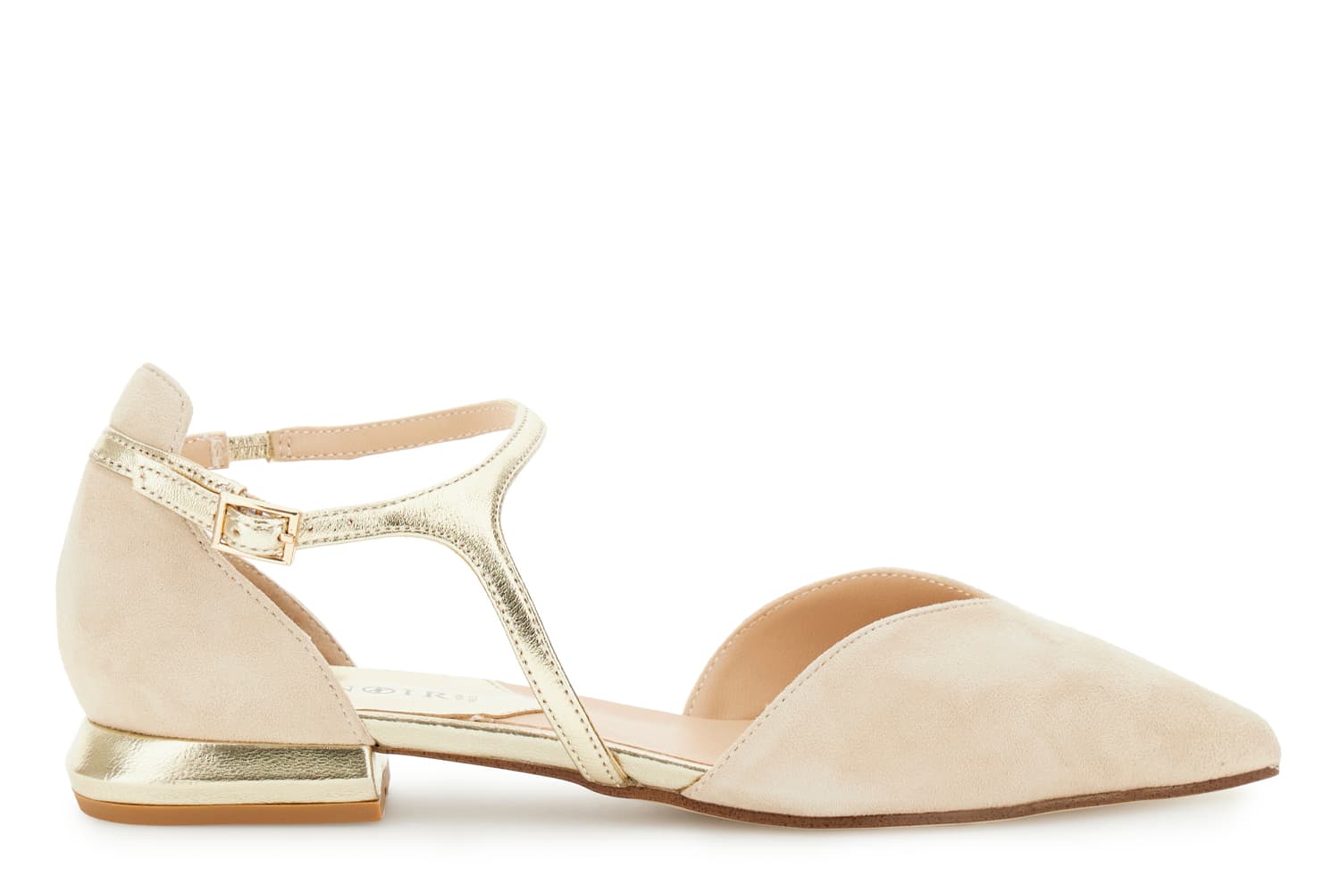 CafèNoir — Ballerine in pelle scamosciata con laccio laminato asimmetrico ecru