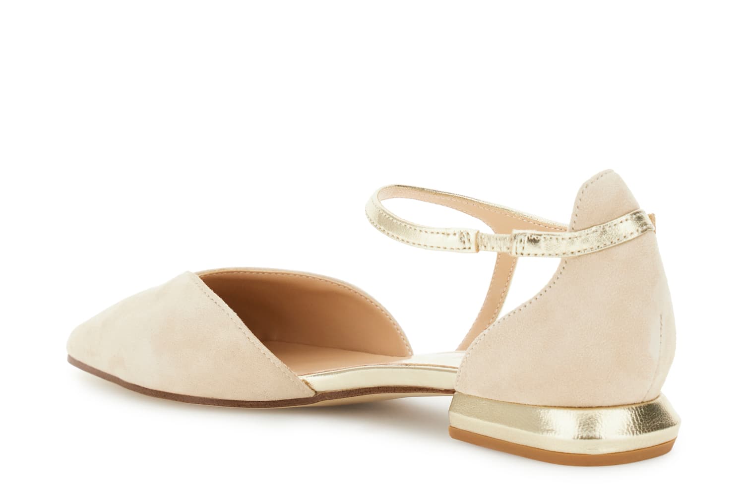 Ballerine in pelle scamosciata con laccio laminato asimmetrico ecru — vista 2