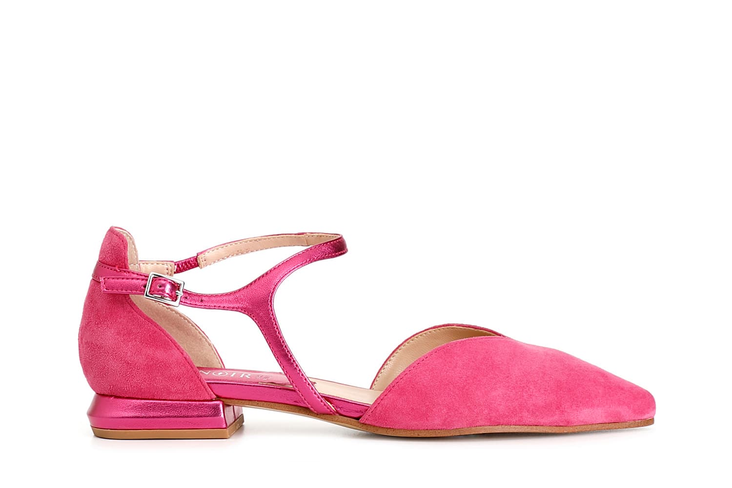CafèNoir — Ballerine in pelle scamosciata con laccio laminato asimmetrico fuxia