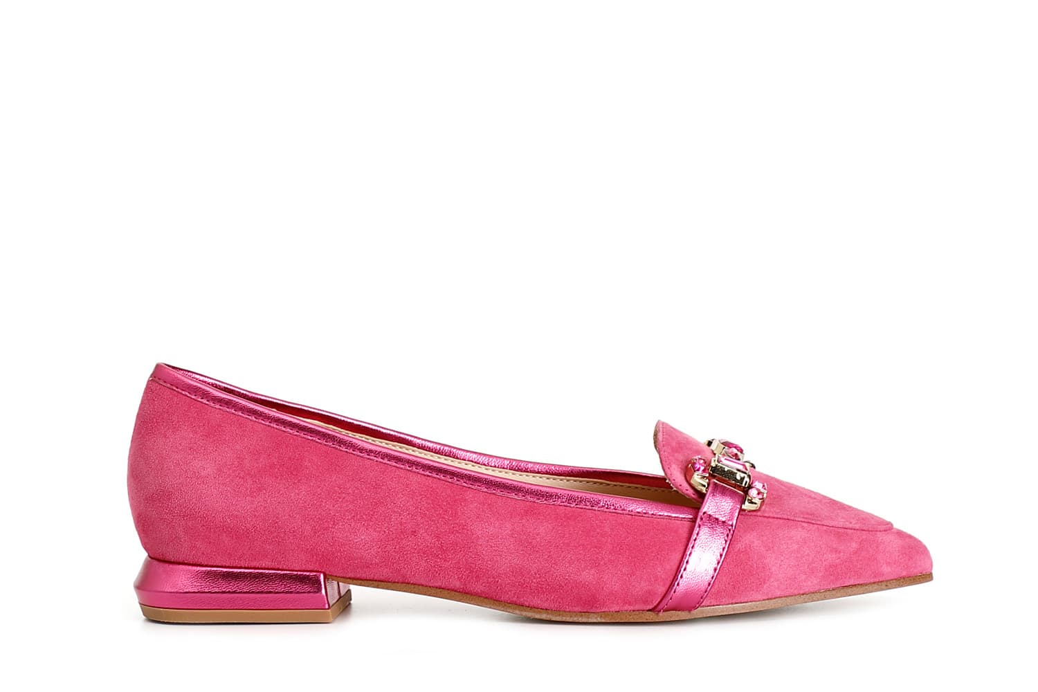 CafèNoir — Mocassini donna in pelle scamosciata con morsetto strass fuxia