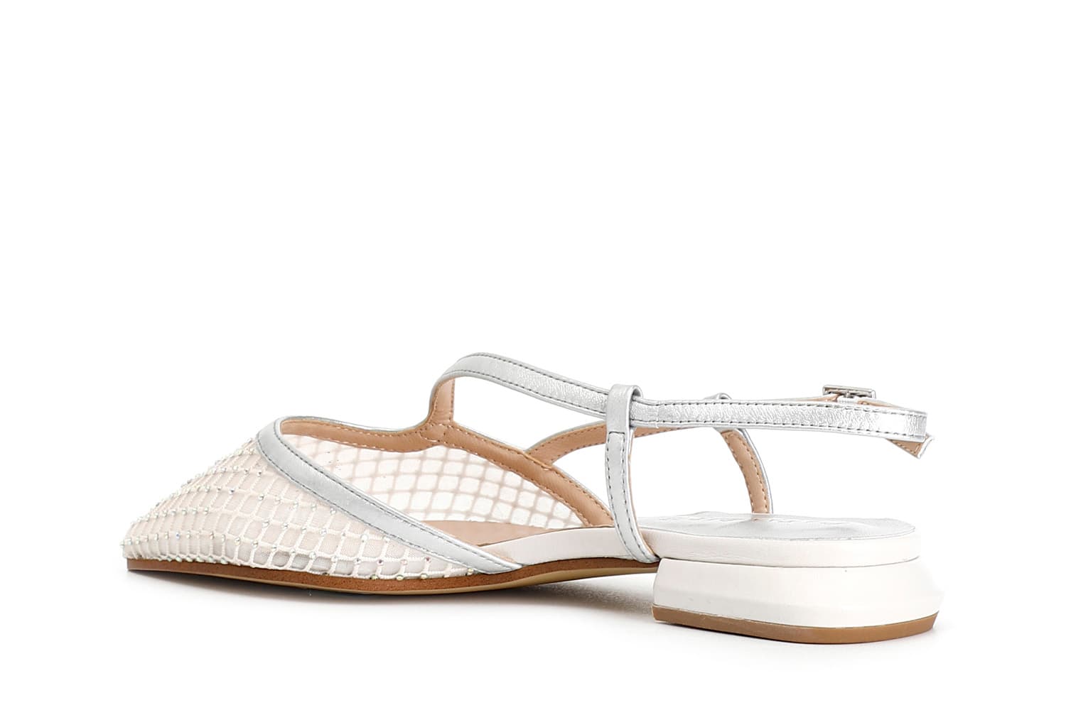 Ballerine aperte dietro con retina e strass bianco/argento — vista 2