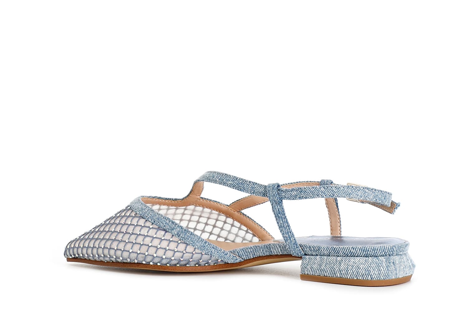 Ballerine asimmetriche in denim con rete strass jeans — vista 2