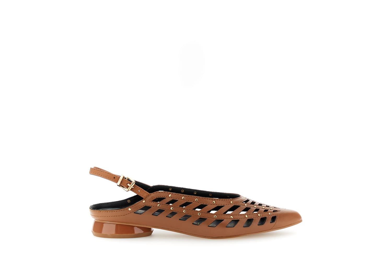CafèNoir — Slingback in nappa traforata con borchie e laccino cuoio