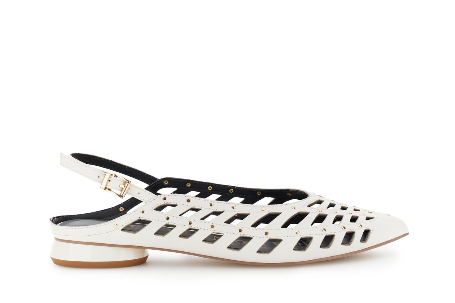 CafèNoir — Slingback in nappa traforata con borchie e laccino bianco
