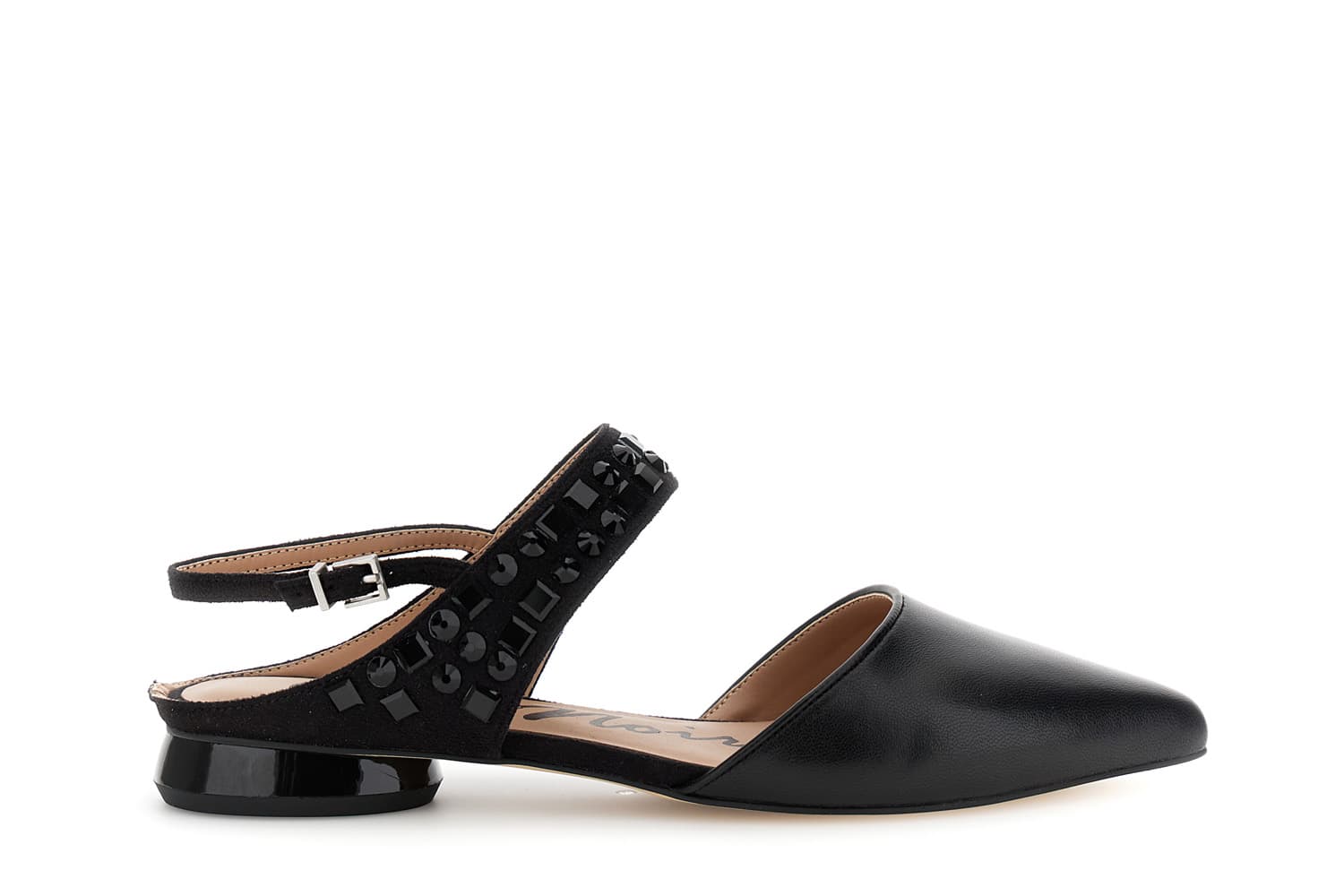 CafèNoir — Slingback in nappa e microfibra con multistrass nero/nero