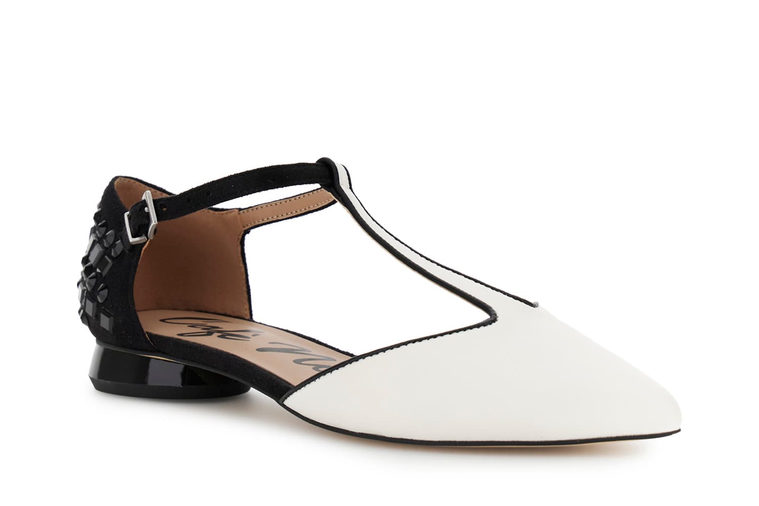 Ballerine a "t" in nappa e microfibra o con multistrass bianco/nero — vista 2