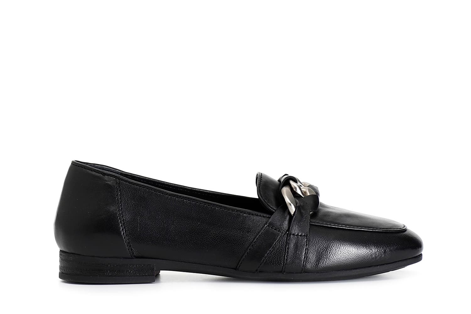 CafèNoir — Mocassini donna in pelle con catena nero