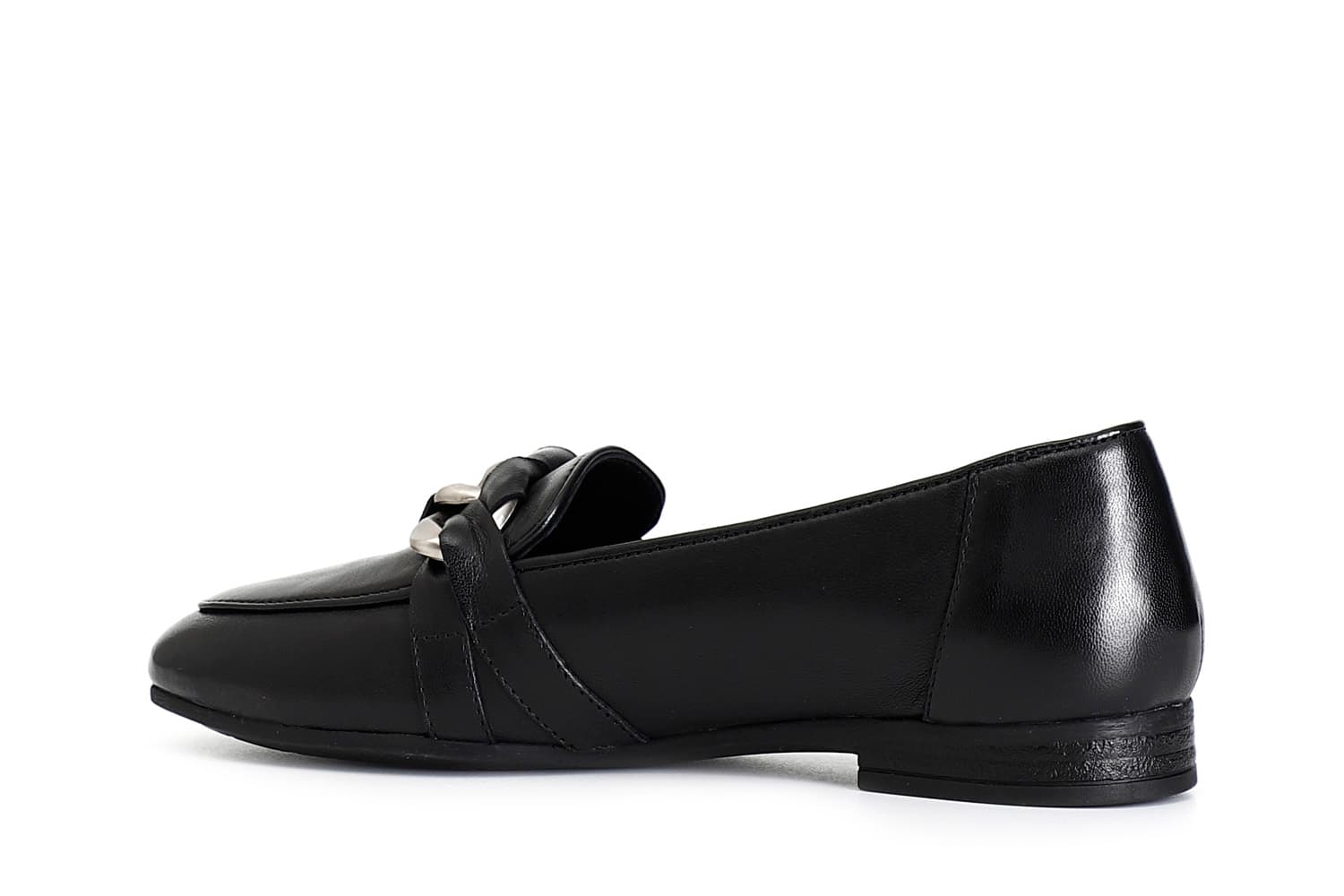 Mocassini donna in pelle con catena nero — vista 2