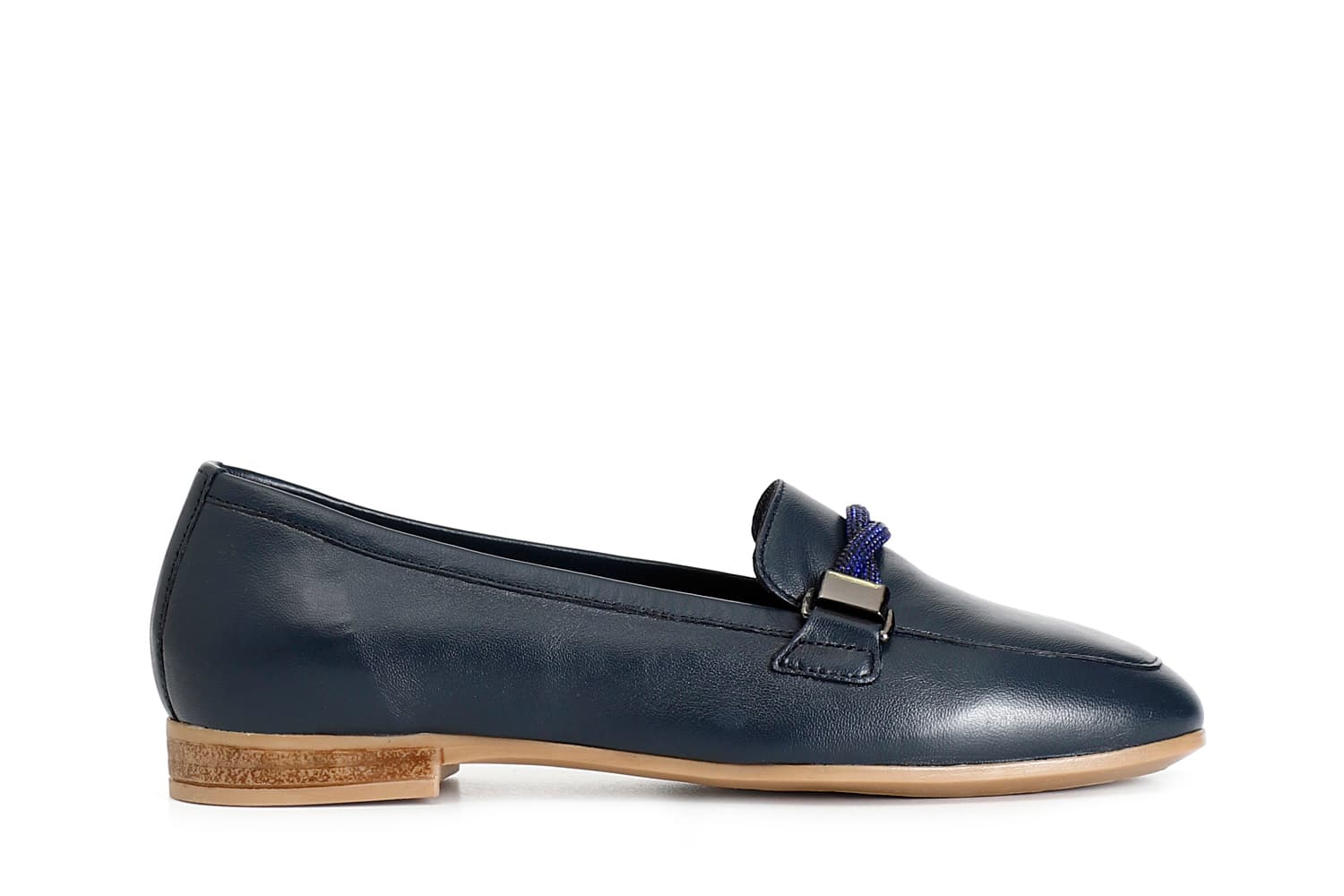 Mocassini in pelle con morsetto strass blu — vista 3