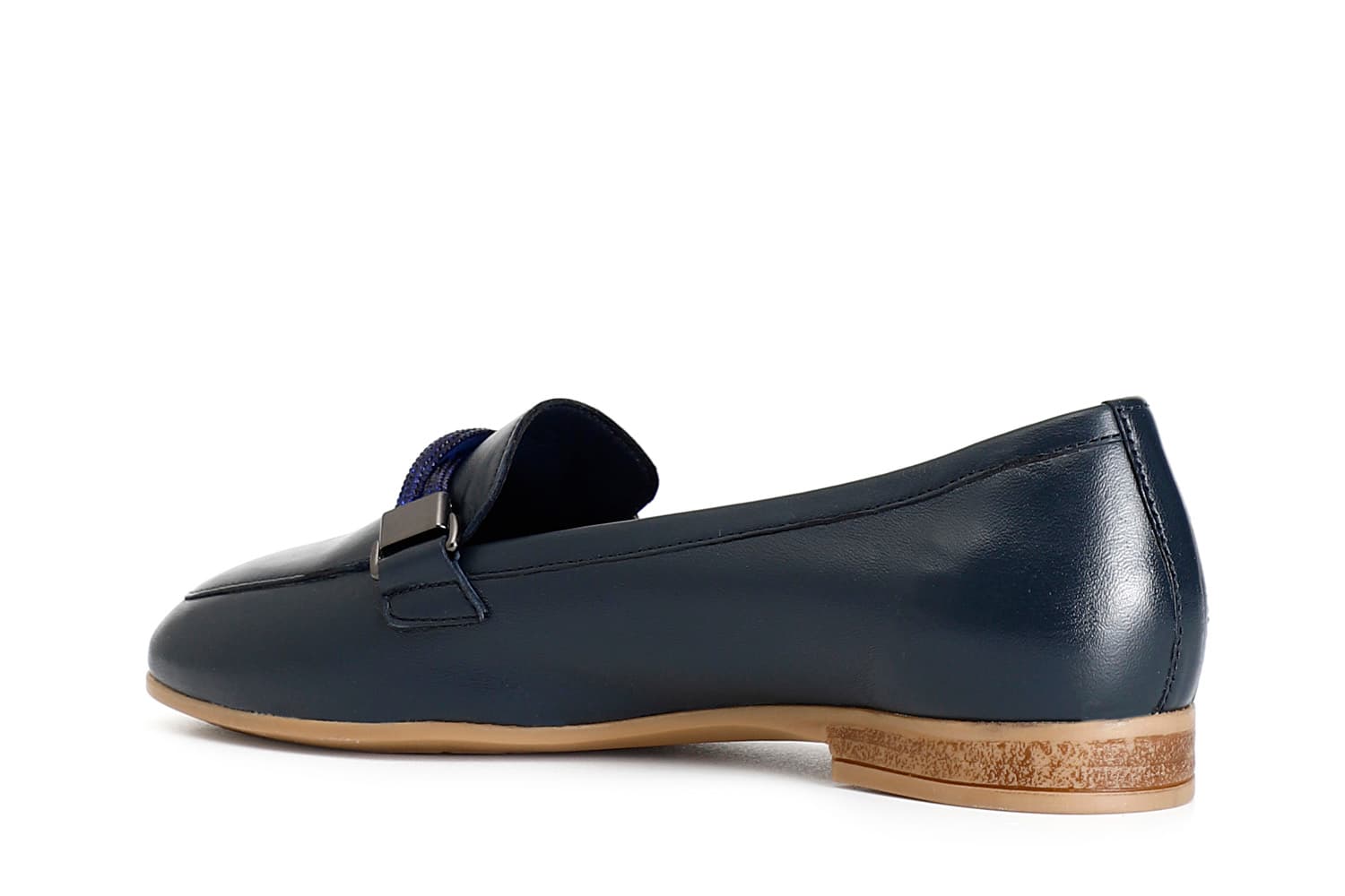 Mocassini in pelle con morsetto strass blu — vista 2