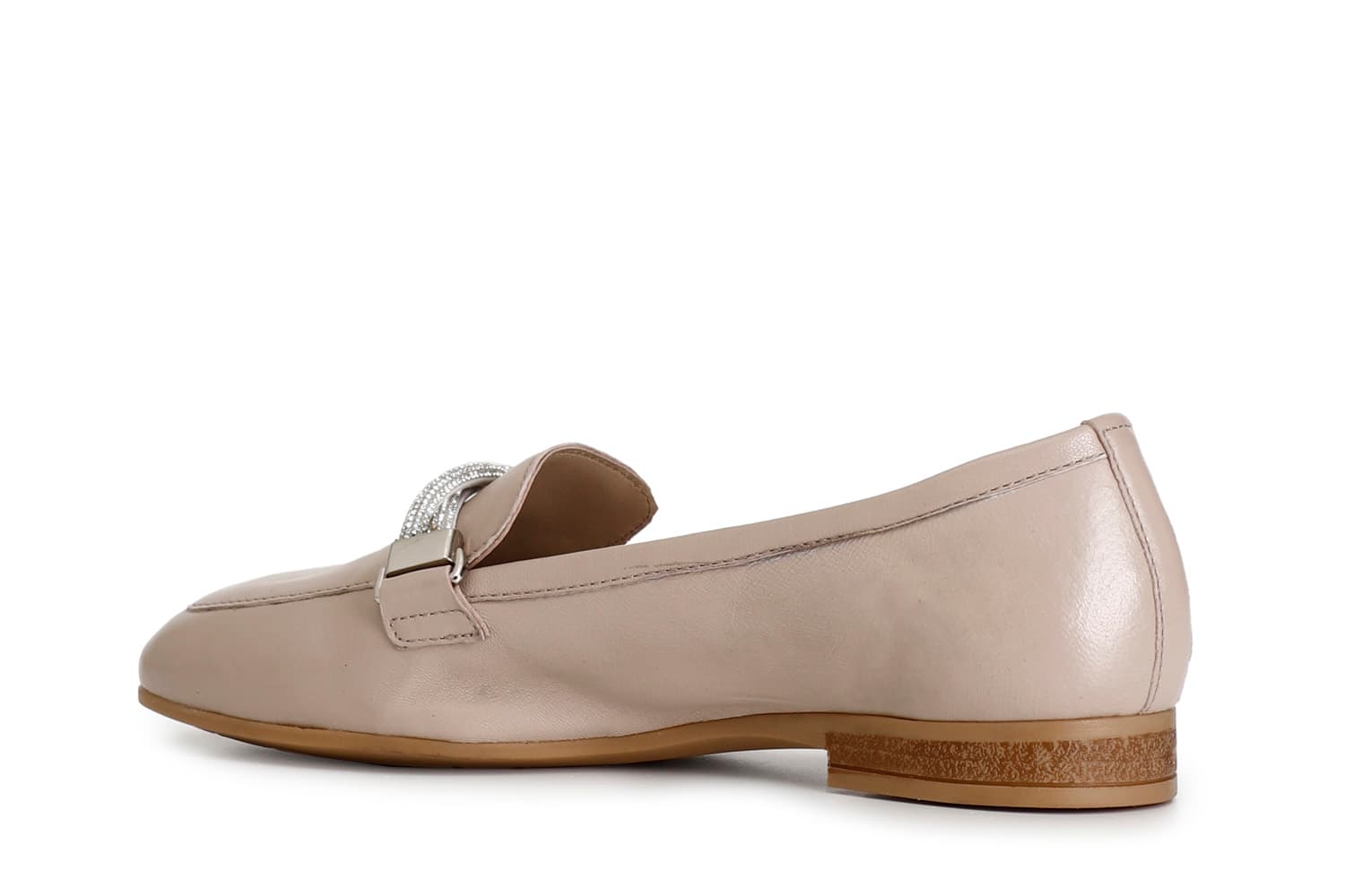 Mocassini in pelle con morsetto strass taupe — vista 4