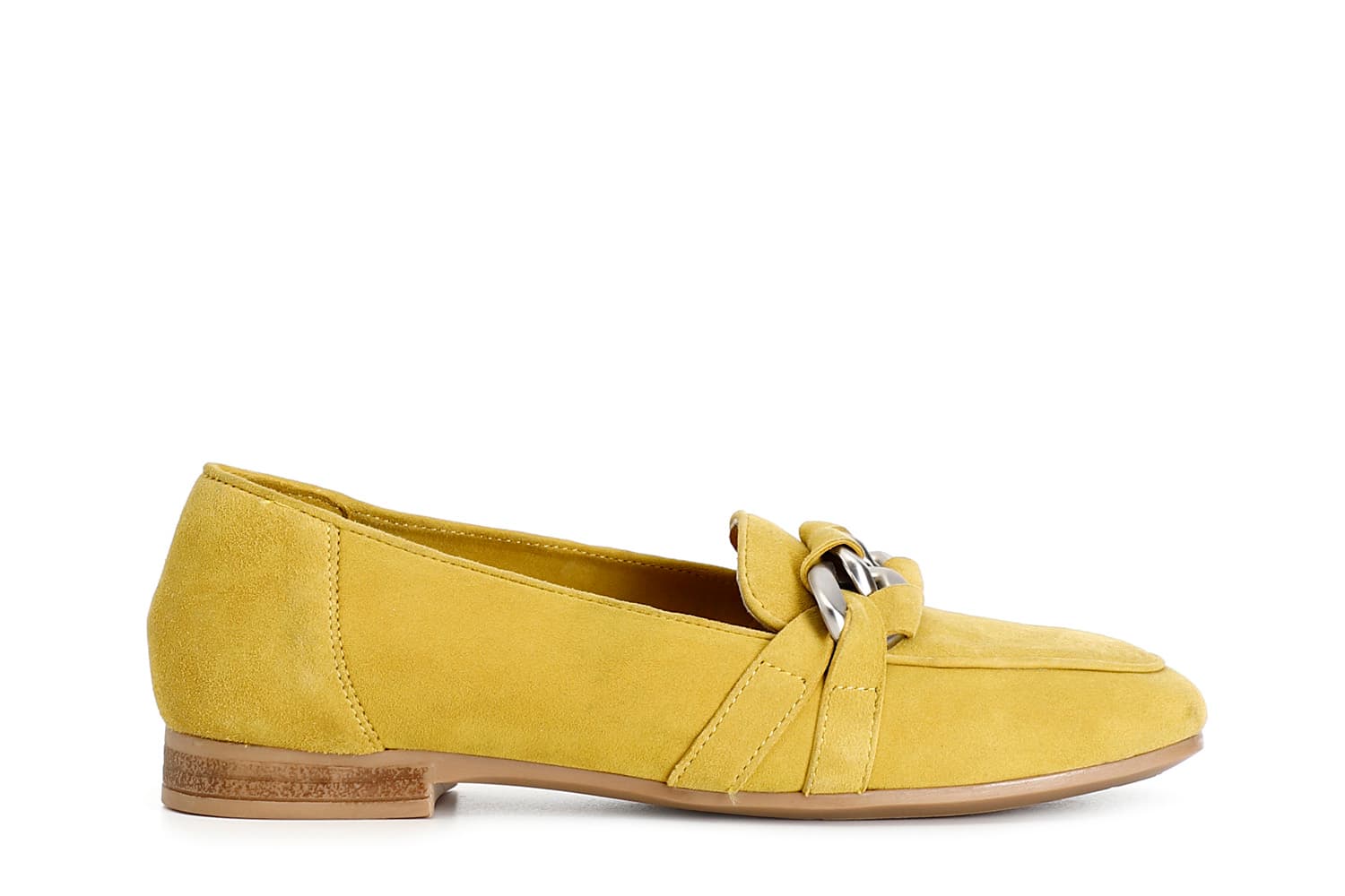 CafèNoir — Mocassini in pelle scamosciata con morsetto catena giallo