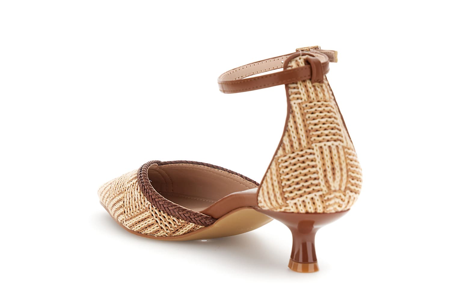 Décollété chiusa dietro con laccio tomaia effetto raffia e treccia beige/cuoio — vista 2