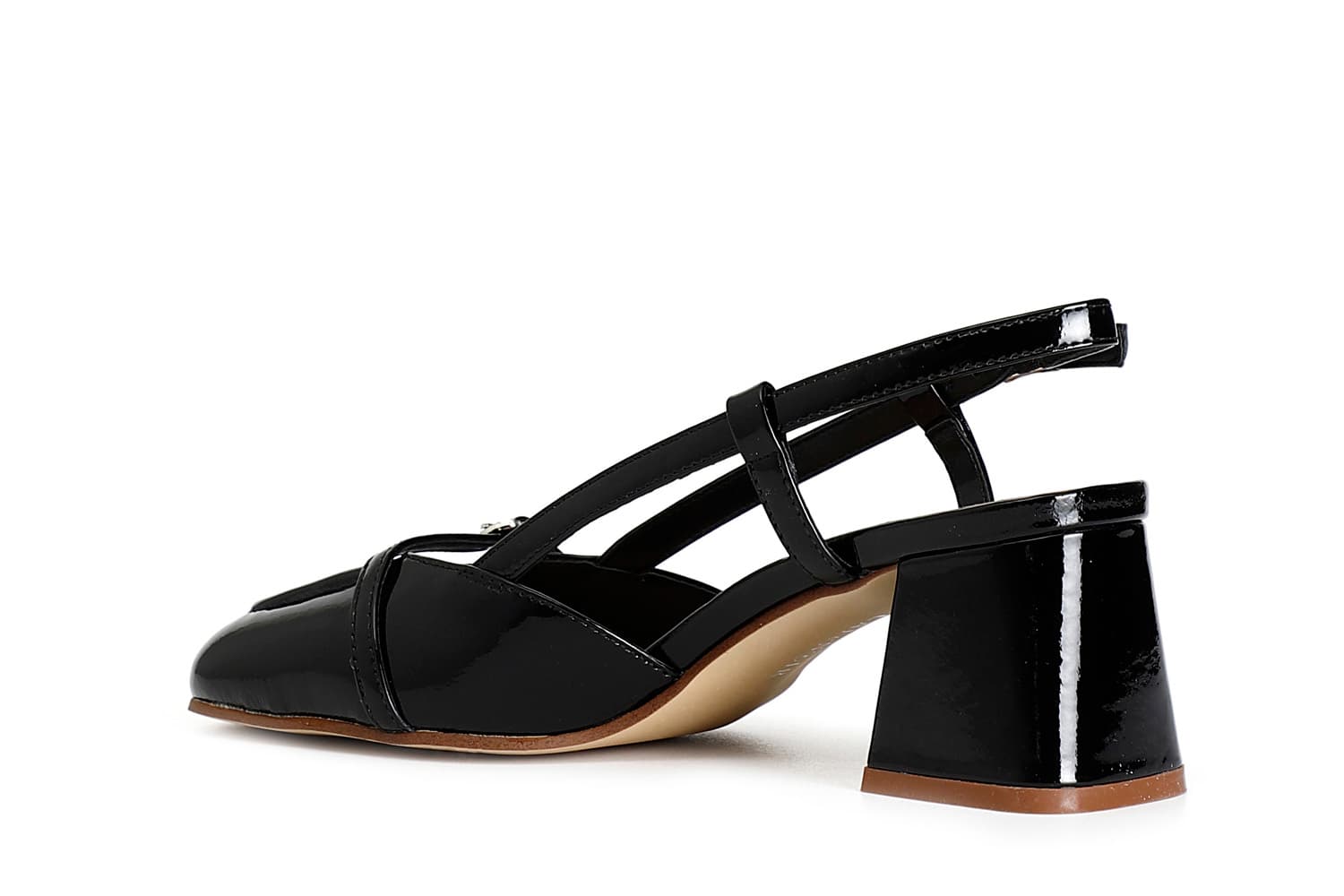 Scarpe aperte dietro in vernice con bordo e cinturino nero — vista 2