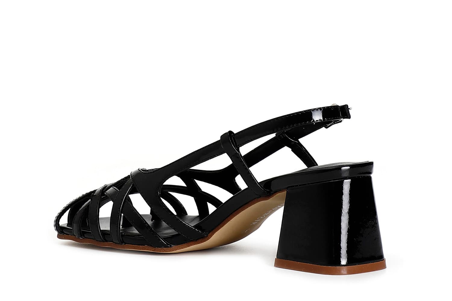 Scarpe aperte in vernice con gabbia asimmetrica intrecciata nero — vista 2