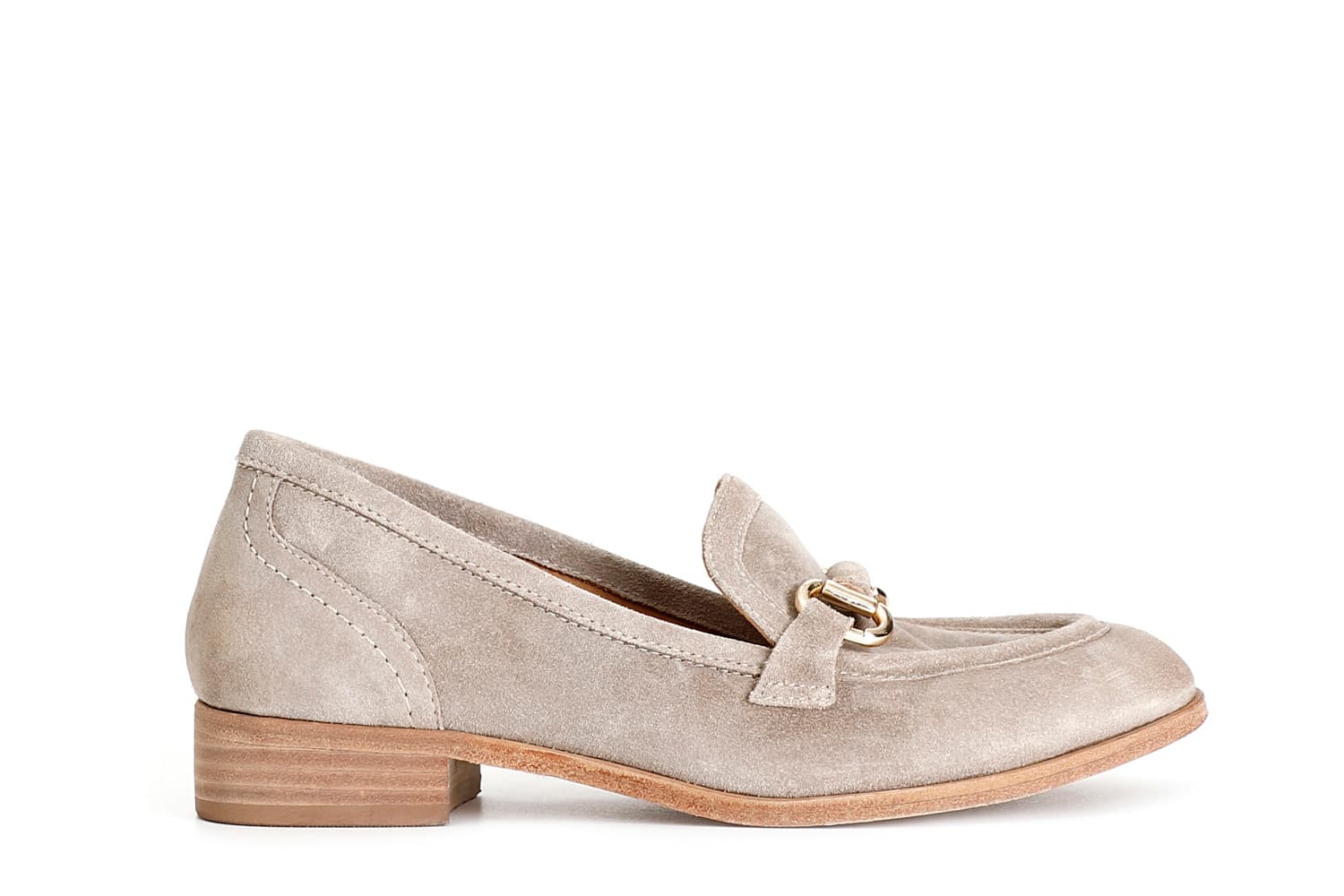 Mocassini donna in pelle scamosciata con morsetto taupe — vista 3