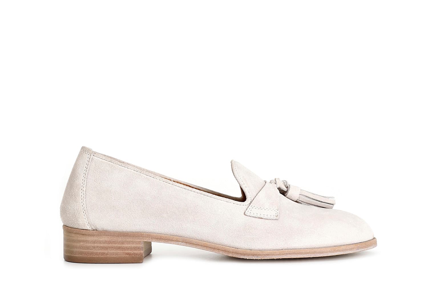CafèNoir — Scarpe donna in pelle scamosciata con nappine off white