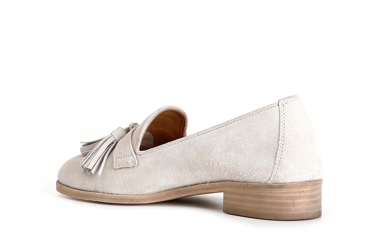 Scarpe donna in pelle scamosciata con nappine off white — vista 2