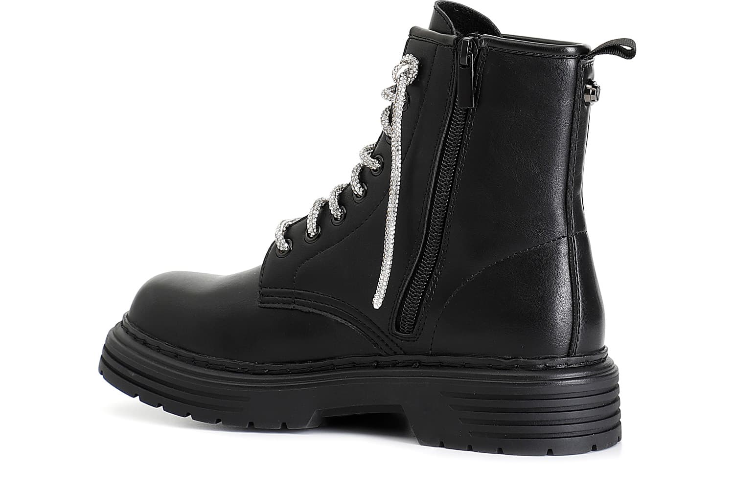 Tronchetto da donna in similpelle con lacci strass nero — vista 2