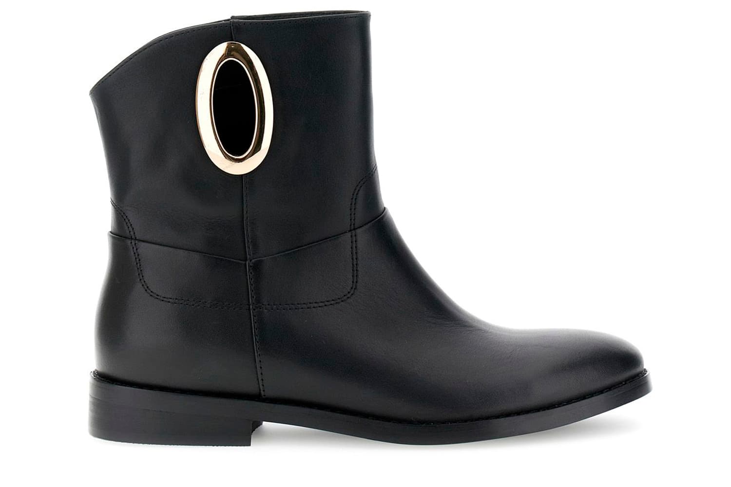 Tronchetti in pelle con accessorio dorato nero — vista 3