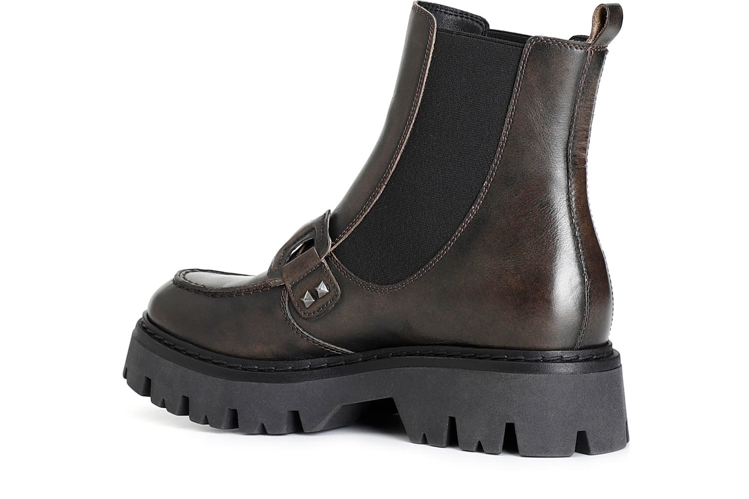 Tronchetto da donna con elastico in pelle spazzolata antracite — vista 2
