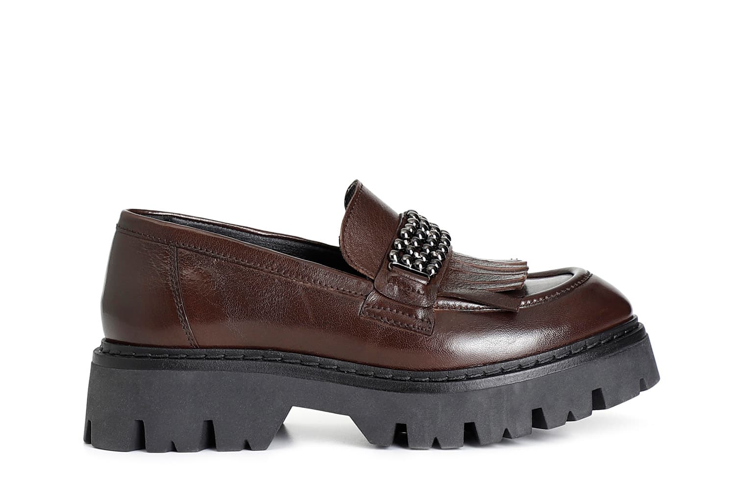 CafèNoir — Mocassino da donna con frange in pelle t.moro