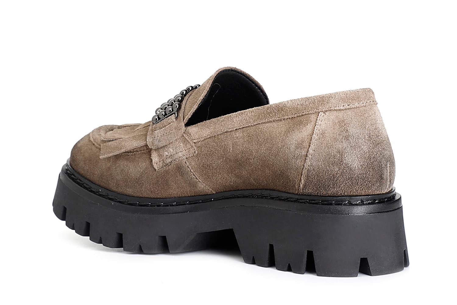 Mocassino da donna con frangia e accessorio in pelle scamosciata noce — vista 4