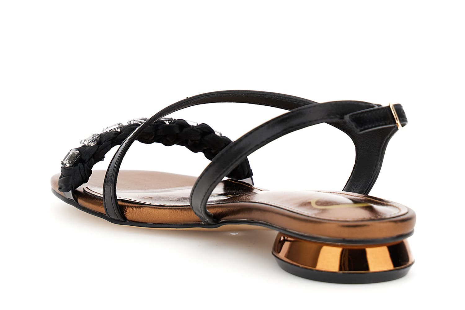 Sandali asimmetrici effetto pelle laminata con strass nero — vista 2